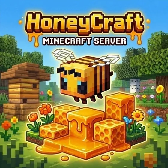Пчела HoneyCraft над медовыми блоками в лесу